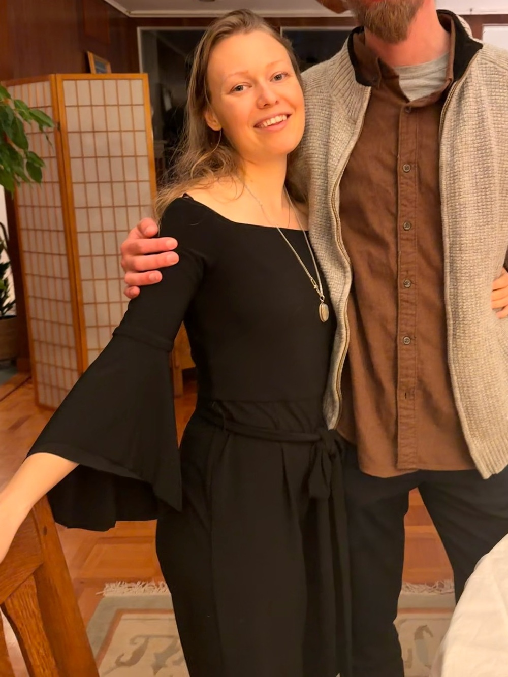 Ralph Lauren Black Off-the-Shoulder Jumpsuit with Tie Waist